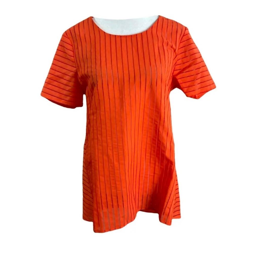 J Crew Orange Shadow Sheer Striped Short Sleeve Shirt 6